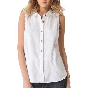 Free People Sleeveless White Linen/Cotton Blend Shirt Vest with Fringe / Medium